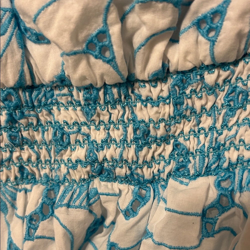 🎠Lilly Pulitzer Embroidered Fabric Addilyn one shoulder eyelet Pom Pom dress S - Picture 5 of 12